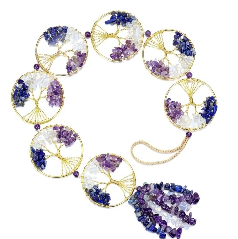 7 Chakra Tree‎ of Life healing crystal hanging ornament with chip stone tassels